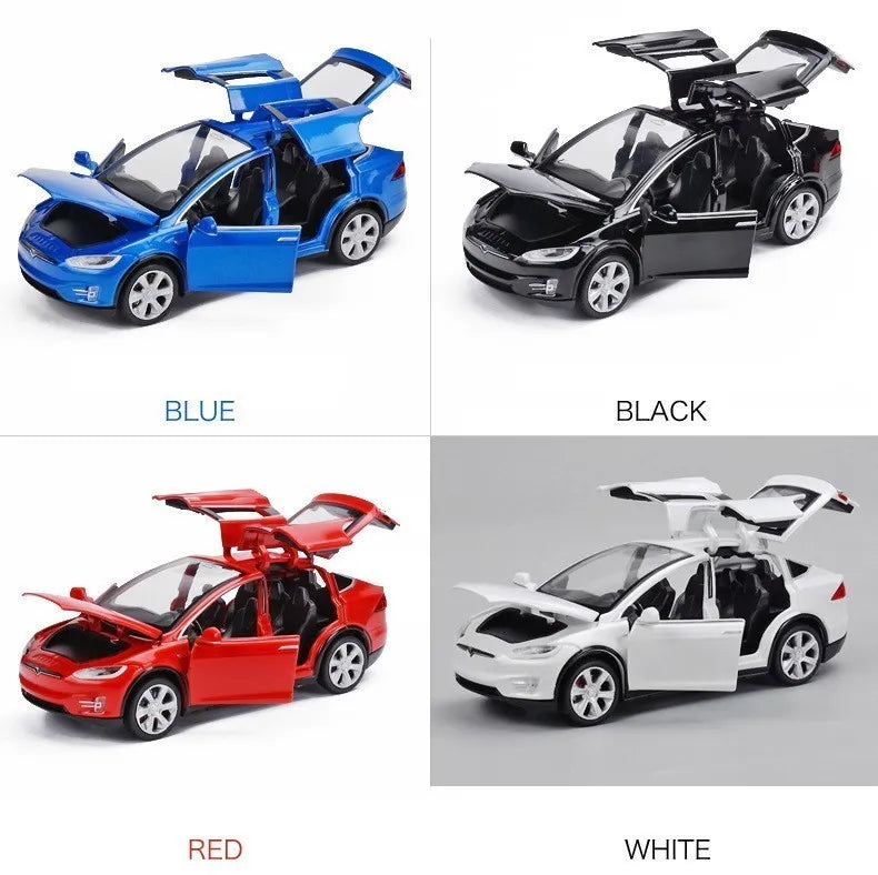 1:32 Tesla Model-X Alloy Car Diecast Model Toy Vehicle Sound And Light Pull Back Metal Car Simulation Collection Gifts Toys Boys