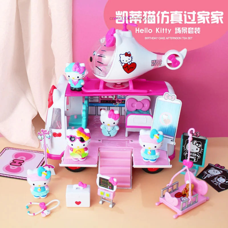 Sanrio Hello Kitty Children's Pretend Play Ambulance Toys Simulation Rescue Plane Role Play Educational Play House Toys Gift Kid