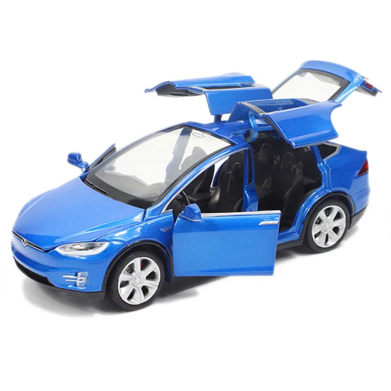 1:32 Tesla Model-X Alloy Car Diecast Model Toy Vehicle Sound And Light Pull Back Metal Car Simulation Collection Gifts Toys Boys